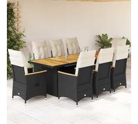 Set De Mesa Y Sillas De Jardín 9 Pzas Y Cojines Ratán Pe Negro Vidaxl