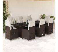 vidaXL Set de mesa y sillas jardín 9 piezas y cojines ratán PE marrón