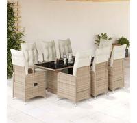 vidaXL Set de mesa y sillas jardín 9 piezas y cojines ratán PE marrón