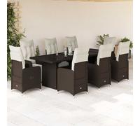 vidaXL Set de mesa y sillas jardín 9 piezas y cojines ratán PE marrón