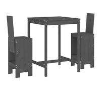 vidaXL Set de mesa y taburetes altos jardín 3 piezas madera pino gris