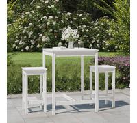 vidaXL Set de mesa y taburetes altos jardín 3 pzas madera pino blanco