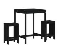 vidaXL Set de mesa y taburetes altos jardín 3 pzas madera pino negro