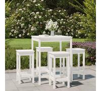 vidaXL Set de mesa y taburetes altos jardín 5 pzas madera pino blanco
