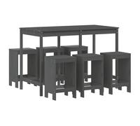 vidaXL Set de mesa y taburetes altos jardín 7 piezas madera pino gris