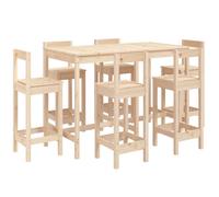 vidaXL Set de mesa y taburetes altos jardín 7 pzas madera maciza pino
