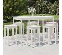vidaXL Set de mesa y taburetes altos jardín 7 pzas madera pino blanco