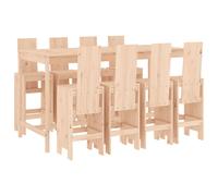 vidaXL Set de mesa y taburetes altos jardín 9 pzas madera maciza pino