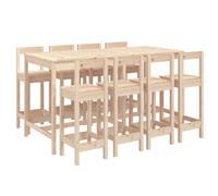 vidaXL Set de mesa y taburetes altos jardín 9 pzas madera maciza pino