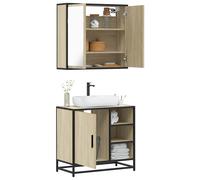 vidaXL Set de muebles baño 2 pzas madera contrachapada en color Marrón roble/Roble ahumado/Roble Sonoma y más | almacenamiento funcional diseño moderno para baño dormitorio sala