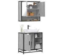 vidaXL Set de muebles baño 2 pzas madera contrachapada en color Roble ahumado/Marrón roble/Gris sonoma y más | almacenamiento funcional diseño moderno para baño dormitorio sala