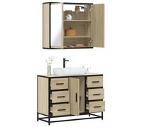 vidaXL Set de muebles baño 2 pzas madera contrachapada en color Roble ahumado/Marrón roble/Roble Sonoma | almacenamiento funcional diseño moderno para baño dormitorio sala