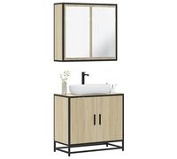 vidaXL Set de muebles baño 2 pzas madera contrachapada en color Roble ahumado/Negro/Marrón roble y más | almacenamiento funcional diseño moderno para baño dormitorio sala