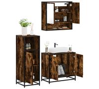vidaXL Set de muebles baño 3 pzas madera contrachapada en color Roble ahumado/Marrón roble/Roble Sonoma | almacenamiento funcional diseño moderno para baño dormitorio sala