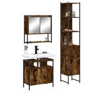 vidaXL Set de muebles baño 3 pzas madera contrachapada roble marrón en color Marrón roble/Roble ahumado/Negro y más | almacenamiento funcional diseño moderno para baño dormitorio sala