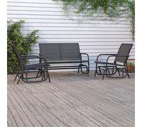 vidaXL Set de muebles con mecedoras jardín 3 pzs acero textilene negro