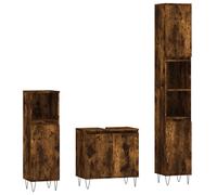 vidaXL Set de muebles de baño 3 piezas madera contrachapada en color Negro/Gris sonoma/Roble ahumado y más | almacenamiento funcional diseño moderno para baño dormitorio sala