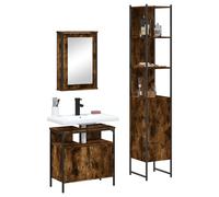 vidaXL Set de muebles de baño 3 pzas madera contrachapada en color Gris sonoma/Roble ahumado/Negro | almacenamiento funcional diseño moderno para baño dormitorio sala