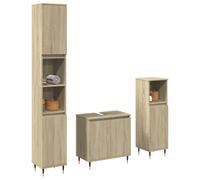 vidaXL Set de muebles de baño 3 pzas madera contrachapada en color Roble Sonoma/Gris hormigón | almacenamiento funcional diseño moderno para baño dormitorio sala