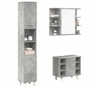 vidaXL Set de muebles de baño 3 pzas madera contrachapada en color Roble Sonoma/Gris hormigón | almacenamiento funcional diseño moderno para baño dormitorio sala