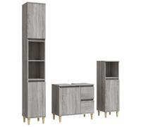 vidaXL Set de muebles de baño 3 pzas madera contrachapada roble marrón en color Marrón roble/Blanco/Gris hormigón y más | almacenamiento funcional diseño moderno para baño dormitorio sala