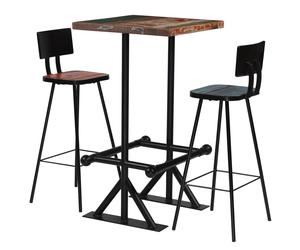 vidaXL Set de muebles de bar 3 pzas madera maciza reciclada multicolor