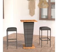 vidaXL Set de muebles de bar de jardín 3 pzas y cojines ratán PE gris
