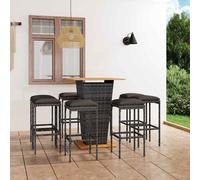 vidaXL Set de muebles de bar de jardín 9 pzas y cojines ratán PE gris