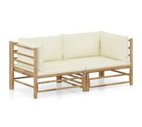 vidaXL Set de muebles de jardín 2 piezas bambú y cojines blanco crema