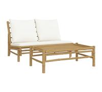 vidaXL Set de muebles de jardín 2 piezas bambú con cojines blanco crema