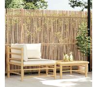 vidaXL Set de muebles de jardín 2 piezas bambú y cojines blanco crema
