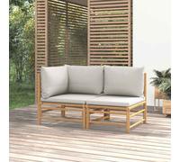 vidaXL Set de muebles de jardín 2 piezas bambú y cojines gris claro