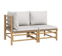 vidaXL Set de muebles de jardín 2 piezas bambú y cojines gris claro