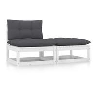 vidaXL Set de muebles de jardín 2 pzas con cojines – Madera pino natural, blanco y gris