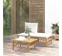 vidaXL Set de muebles de jardín 3 piezas de bambú con cojines blanco crema