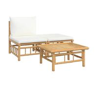 vidaXL Set de muebles de jardín 3 piezas de bambú con cojines blanco crema