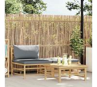 vidaXL Set de muebles de jardín 3 piezas bambú y cojines gris oscuro