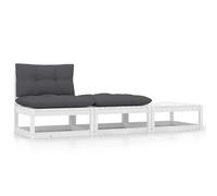 vidaXL Set de muebles de jardín 3 pzas con cojines madera pino blanco Blanco