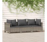 vidaXL Set de muebles de jardín 3 pzas y cojines ratán sintético gris