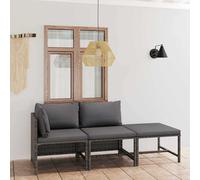 vidaXL Set de muebles de jardín 3 pzas y cojines ratán sintético gris