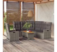 vidaXL Set de muebles de jardín 3 pzas y cojines ratán sintético gris