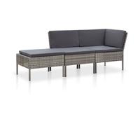 vidaXL Set de muebles de jardín 3 pzas y cojines ratán sintético gris