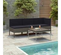 vidaXL Set de muebles de jardín 3 pzas y cojines ratán sintético gris