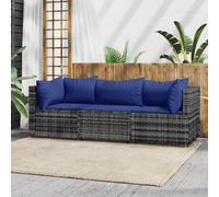 vidaXL Set de muebles de jardín 3 pzas y cojines ratán sintético gris