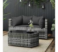 Vidaxl set de muebles de jardín 3 pzas y cojines ratán sintético gris