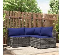vidaXL Set de muebles de jardín 3 pzas y cojines ratán sintético gris