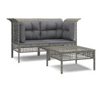 vidaXL Set de muebles de jardín 3 pzas y cojines ratán sintético gris en modelo 2x corner + footrest/2x Esquina + centrales | acolchados duraderos para sofás de jardín terraza exterior