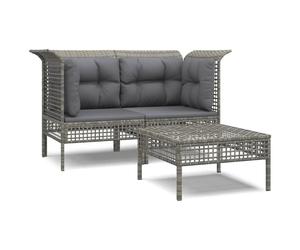 vidaXL Set de muebles de jardín 3 pzas y cojines ratán sintético gris en modelo 2x corner + footrest/2x Esquina + centrales | acolchados duraderos para sofás de jardín terraza exterior