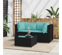 vidaXL Set de muebles de jardín 3 pzas y cojines ratán sintético negro