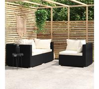 vidaXL Set de muebles de jardín 3 pzas y cojines ratán sintético negro